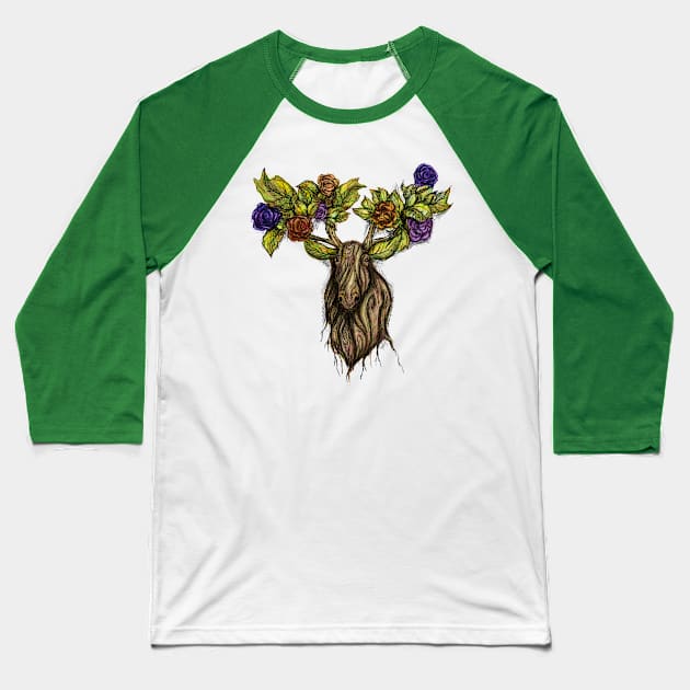 Forest Moose (Color) Baseball T-Shirt by Mainahste